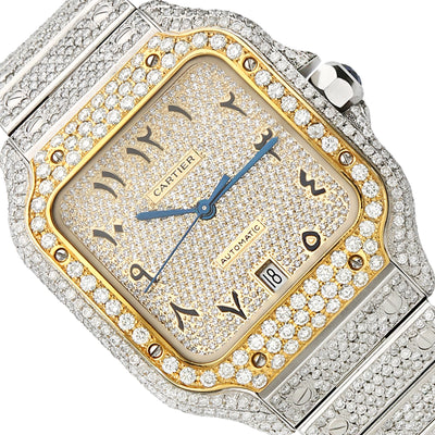 NEW 10CTW Natural Diamond Cartier Santos 40mm Large Model Custom Full Pave Arabic Dial Automatic Watch