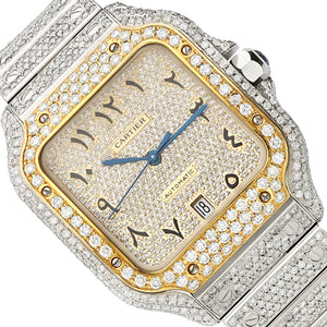 NEW 10CTW Natural Diamond Cartier Santos 40mm Large Model Custom Full Pave Arabic Dial Automatic Watch
