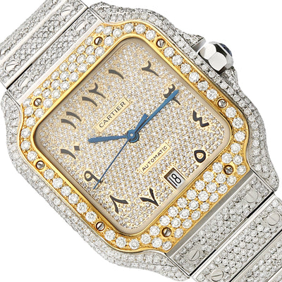 NEW 10CTW Natural Diamond Cartier Santos 40mm Large Model Custom Full Pave Arabic Dial Automatic Watch