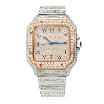 10CTW Natural Diamond Cartier Santos WSSA0018 Custom Full Pave Arabic Dial Automatic Watch