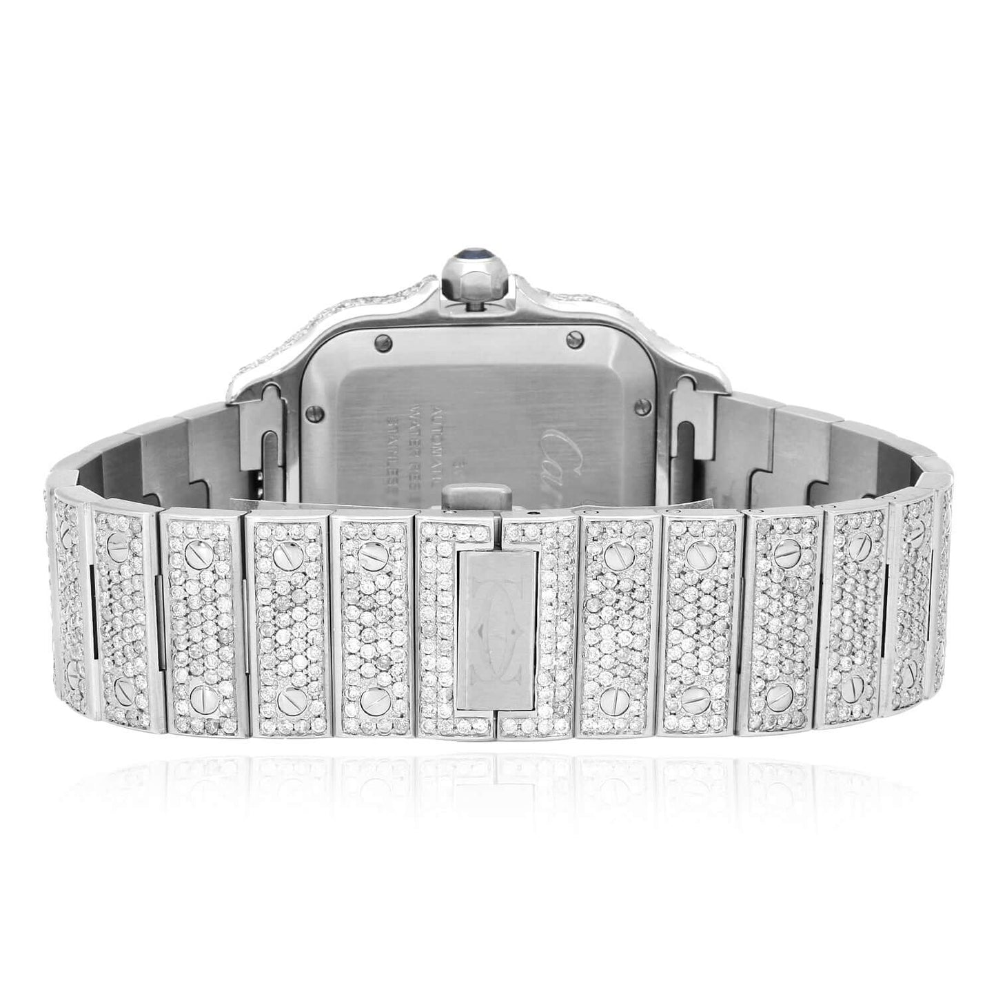 9.75CTW Real Diamond Cartier Santos Custom Full Pave Arabic Dial Automatic Watch