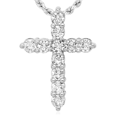 1.00CTW Lab - Grown Diamond Real 14K White Gold Cross Pendant 0.9" - WJD Exclusives