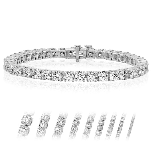 2.00-25.00CTW Lab-Grown Diamond Real 14K White Gold 2mm-7mm Tennis Bracelet 7"