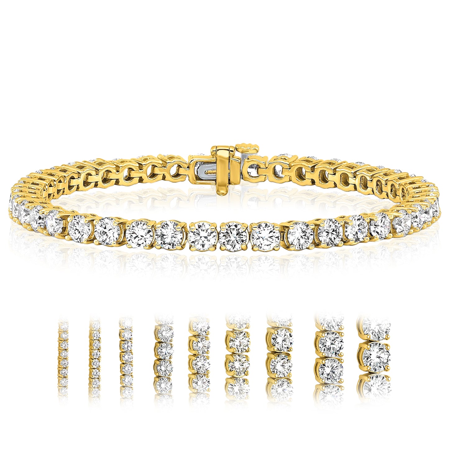 2.00-25.00CTW Lab-Grown Diamond Real 14K Gold 2mm-7mm Tennis Bracelet 7"