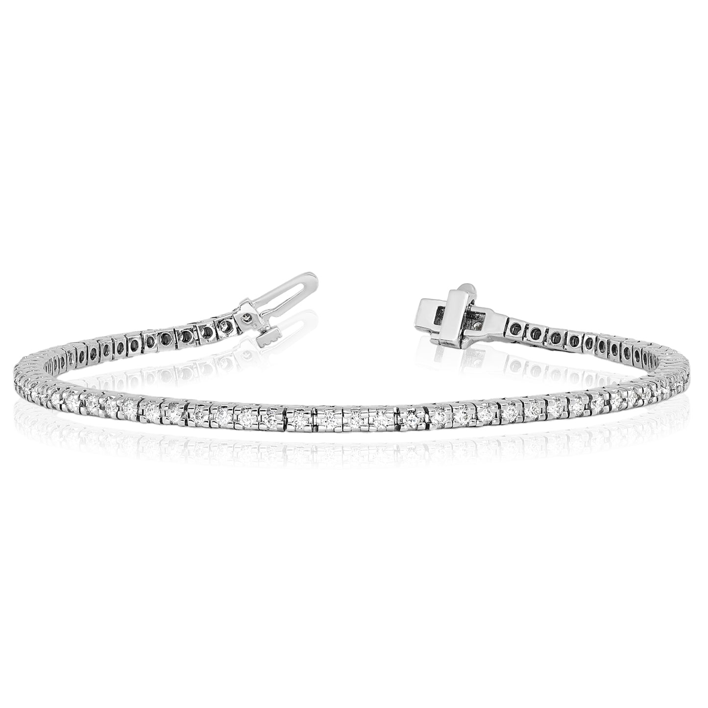 1.25-6.45CTW Lab-Grown Diamond Real 14K White Gold 3mm-5mm Tennis Bracelet 7"