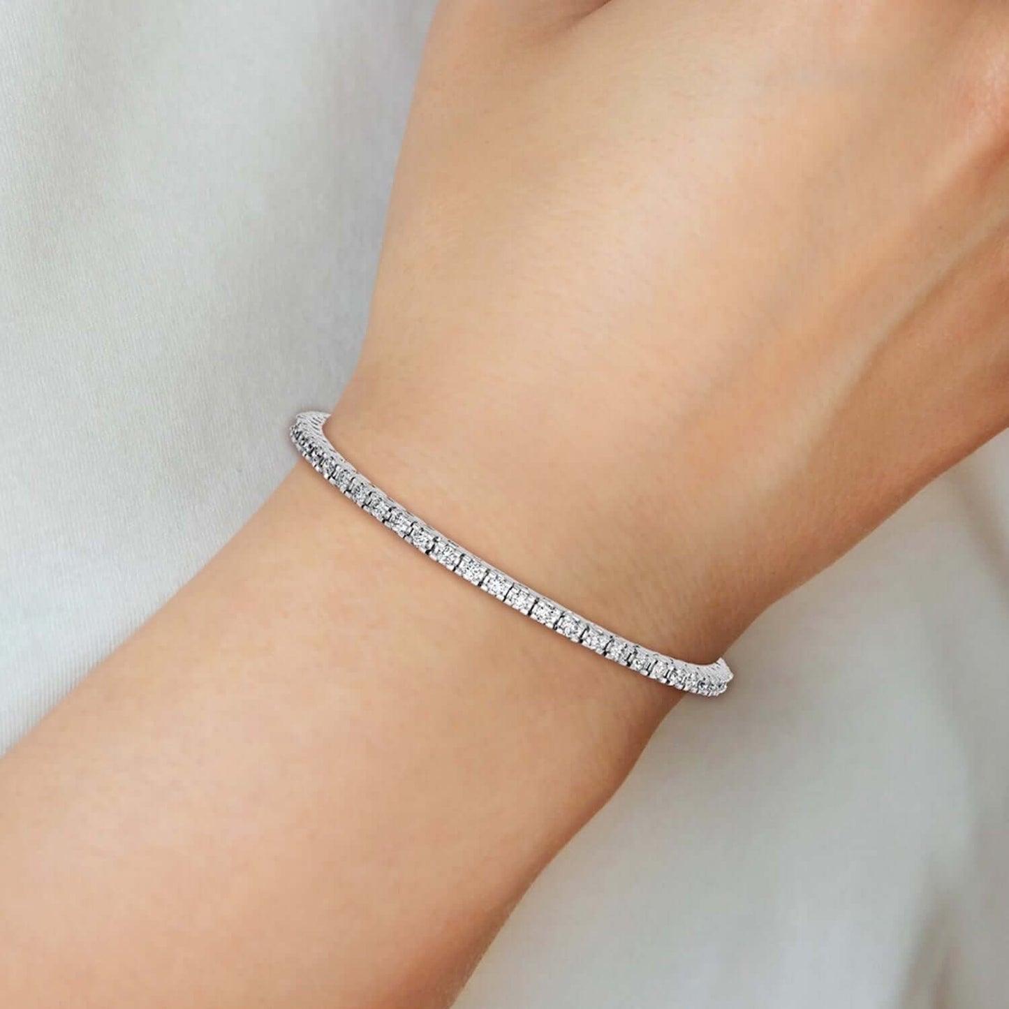 1.25-6.45CTW Lab-Grown Diamond Real 14K White Gold 3mm-5mm Tennis Bracelet 7"