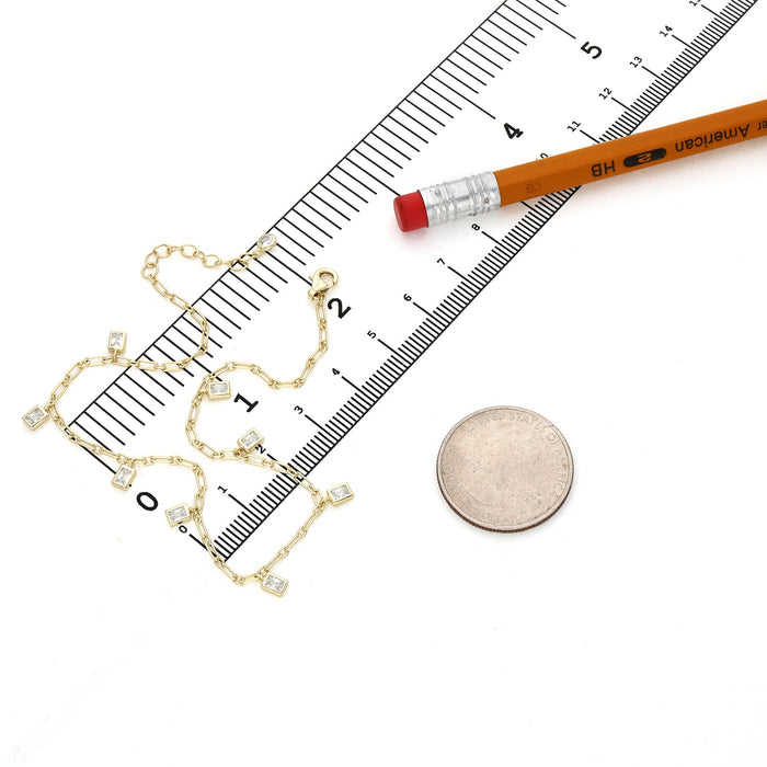 18K Yellow Gold Over Sterling Silver CZ Charm 1.5mm Paperclip Link Adjustable Ankle Bracelet (Solid Links) 9" - 10" - WJD Exclusives