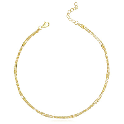 18K Yellow Gold Over Sterling Silver 1.5mm Double Cable Link Bar Adjustable Ankle Bracelet (Solid Links) 9" - 10" - WJD Exclusives