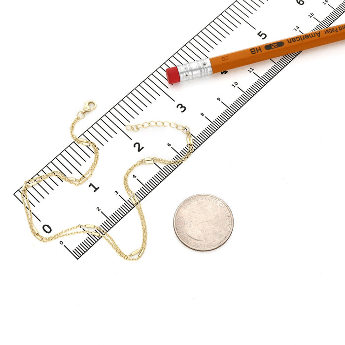 18K Yellow Gold Over Sterling Silver 1.5mm Double Cable Link Bar Adjustable Ankle Bracelet (Solid Links) 9" - 10" - WJD Exclusives