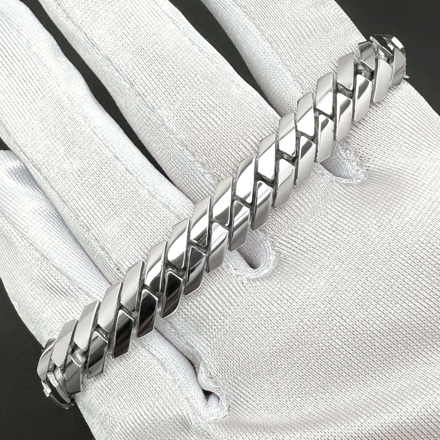Real 14K White Gold 10mm Modern Edge Miami Chain 18"-24"