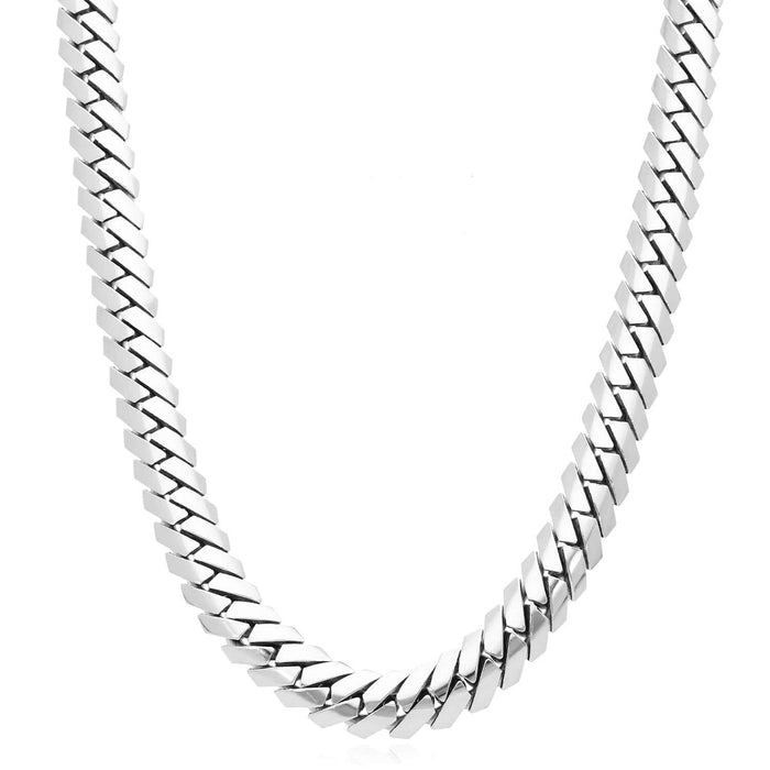 14K White Gold 10mm Modern Edge Miami Chain (Solid Links) 18" - 24" - WJD Exclusives