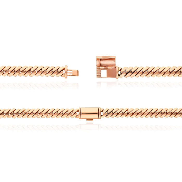 14K Rose Gold 7.5mm Modern Edge Miami Chain (Solid Links) 18" - 24" - WJD Exclusives