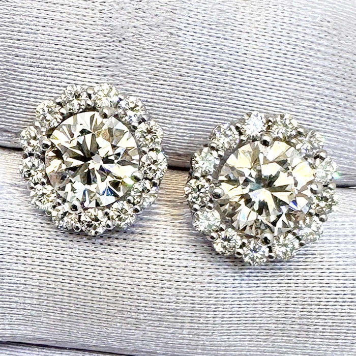 6.92CTW Lab - Grown Diamond Real 14k White Gold Diamond Halo Pushback Earrings - WJD Exclusives