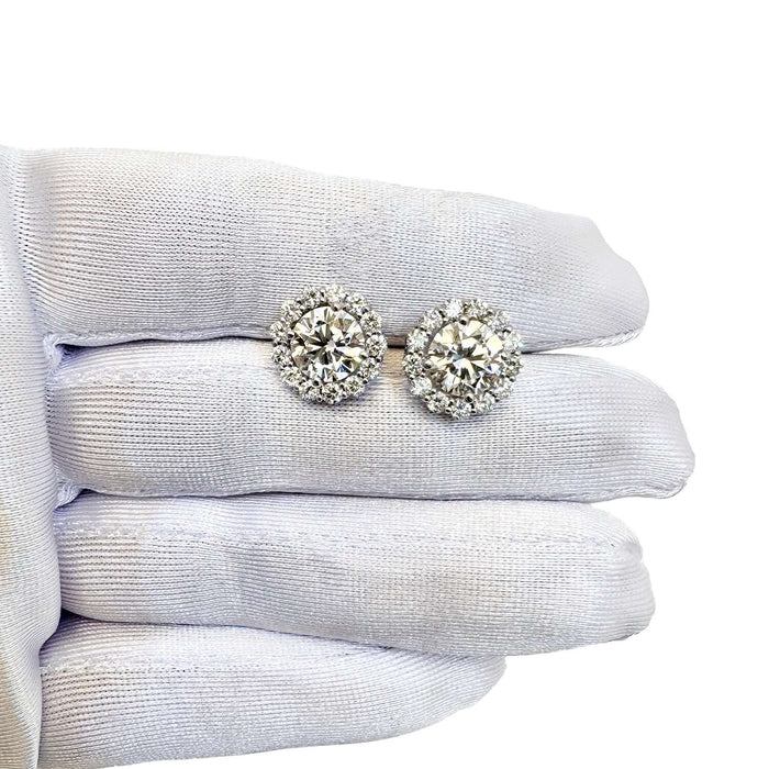 6.92CTW Lab - Grown Diamond Real 14k White Gold Diamond Halo Pushback Earrings - WJD Exclusives