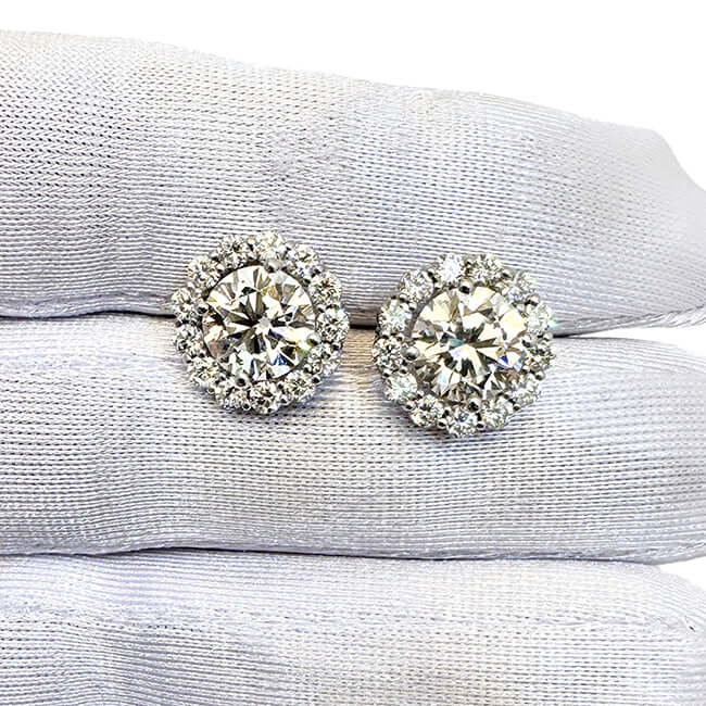 6.92CTW Lab - Grown Diamond Real 14k White Gold Diamond Halo Pushback Earrings - WJD Exclusives