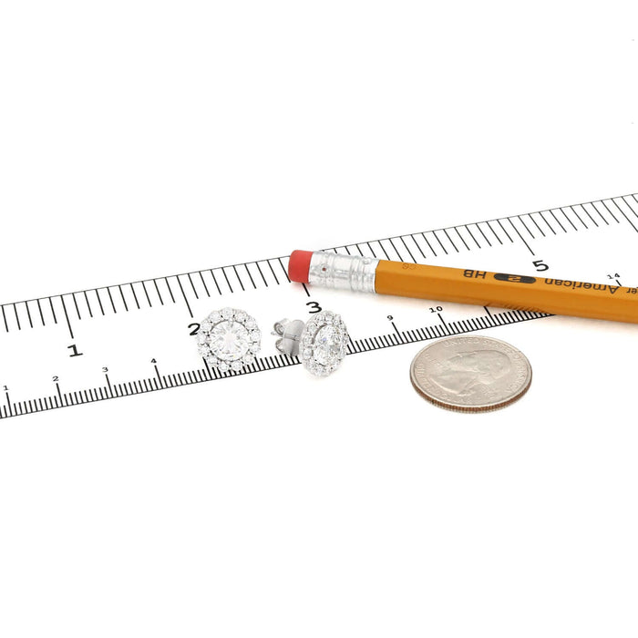 6.92CTW Lab - Grown Diamond Real 14k White Gold Diamond Halo Pushback Earrings - WJD Exclusives