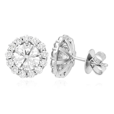 6.92CTW Lab - Grown Diamond Real 14k White Gold Diamond Halo Pushback Earrings - WJD Exclusives