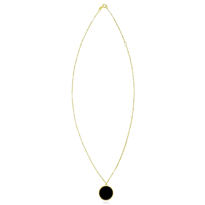 14K Yellow Gold Black Onyx Malachite Round Necklace (Solid Links) 16" - 18" Adjustable - WJD Exclusives