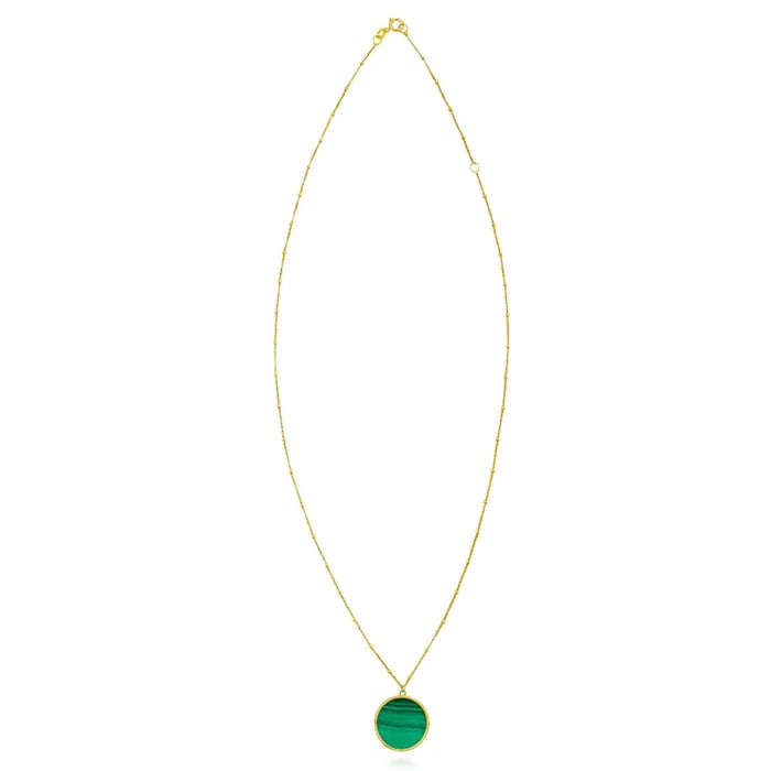 14K Yellow Gold Black Onyx Malachite Round Necklace (Solid Links) 16" - 18" Adjustable - WJD Exclusives