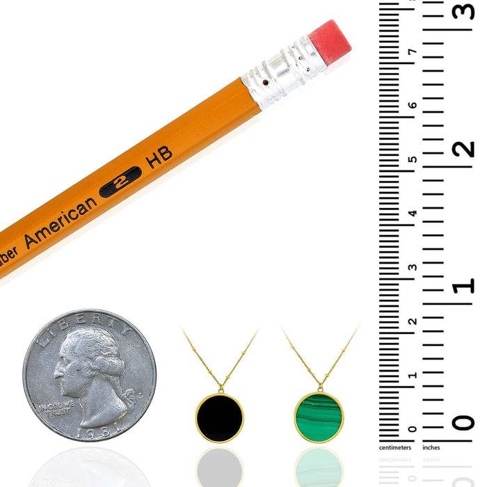 14K Yellow Gold Black Onyx Malachite Round Necklace (Solid Links) 16" - 18" Adjustable - WJD Exclusives