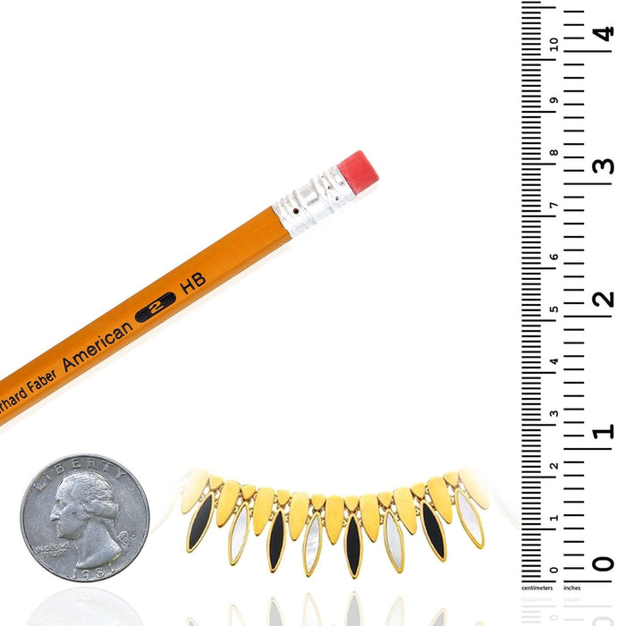 14K Yellow Gold La Grand Dame Natural Mother of Pearl Black Onyx Necklace (Solid Links) 16" - WJD Exclusives