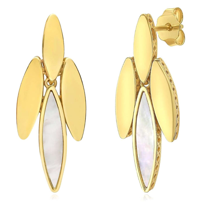 Real 14K Gold Natural Mother of Pearl Drop Earrings 28mm - WJD Exclusives