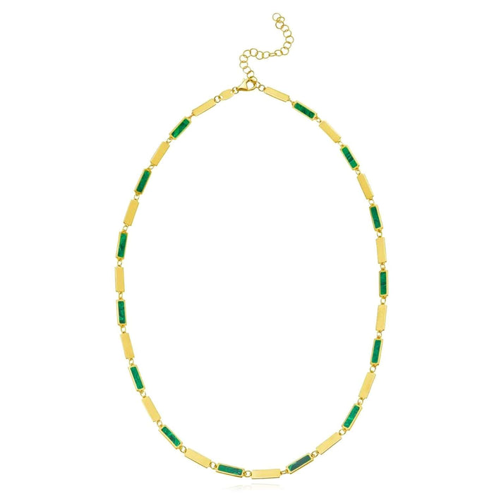 14K Yellow Gold Rectangle Station Turquoise Malachite Adjustable Necklace (Solid Links) 16" - 18" - WJD Exclusives