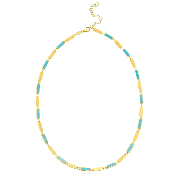 14K Yellow Gold Rectangle Station Turquoise Malachite Adjustable Necklace (Solid Links) 16" - 18" - WJD Exclusives