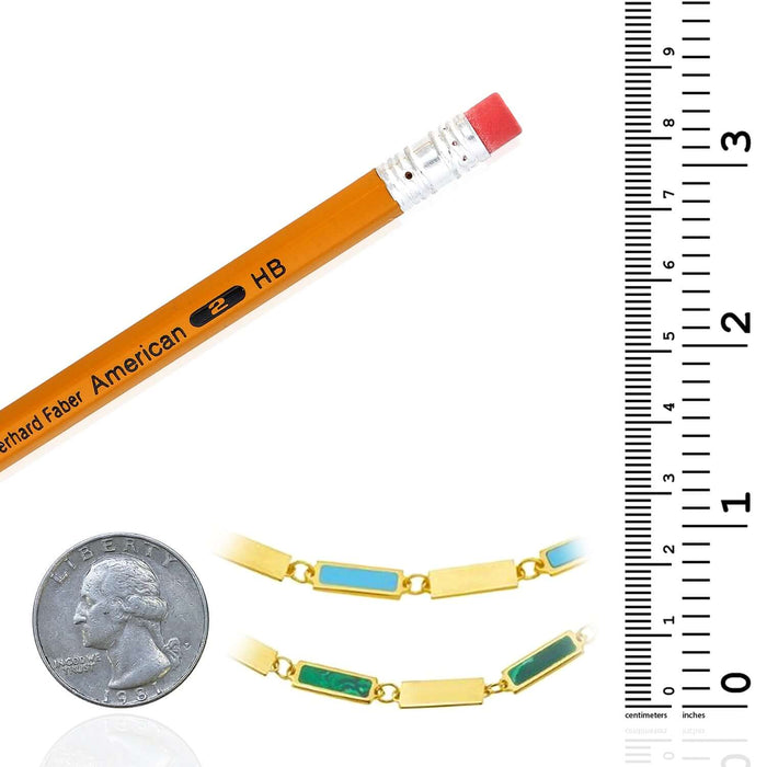 14K Yellow Gold Rectangle Station Turquoise Malachite Adjustable Necklace (Solid Links) 16" - 18" - WJD Exclusives