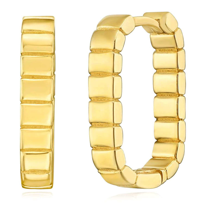 14K Gold Oval Snap Closure Huggie Hoop Earrings 14mm - WJD Exclusives