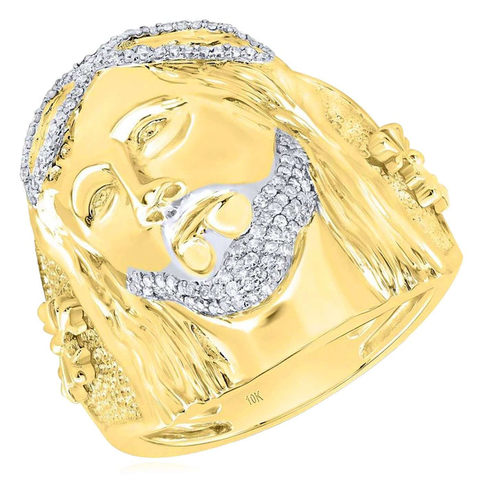 0.33CTW Natural Diamond Real 10K Gold Jesus Head Signet Men's Ring - WJD Exclusives