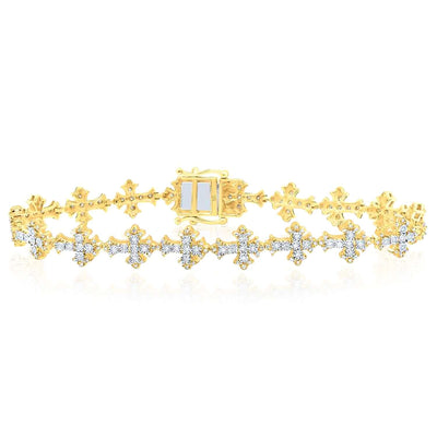 1.00CTW Natural Diamond 10K Yellow Gold Cross Tennis Bracelet 8" - WJD Exclusives