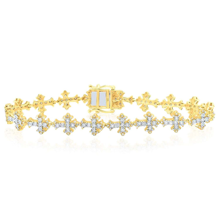 1.00CTW Natural Diamond 10K Yellow Gold Cross Tennis Bracelet 8" - WJD Exclusives