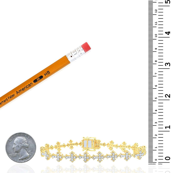 1.00CTW Natural Diamond 10K Yellow Gold Cross Tennis Bracelet 8" - WJD Exclusives