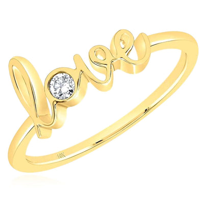 0.05CTW Natural Diamond Real 10K Gold Cursive Love Stackable Ring - WJD Exclusives