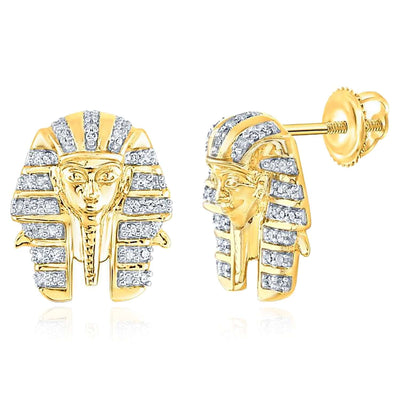 0.20CTW Natural Diamond Real 10K Gold Pharaoh Stud Earrings 15mm - WJD Exclusives