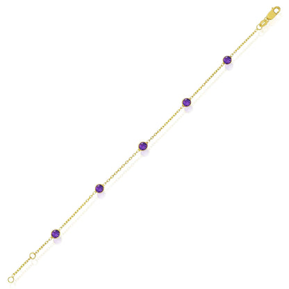 Real 14K Gold Station Gemstone Adjustable Bracelet 6.5"-7"