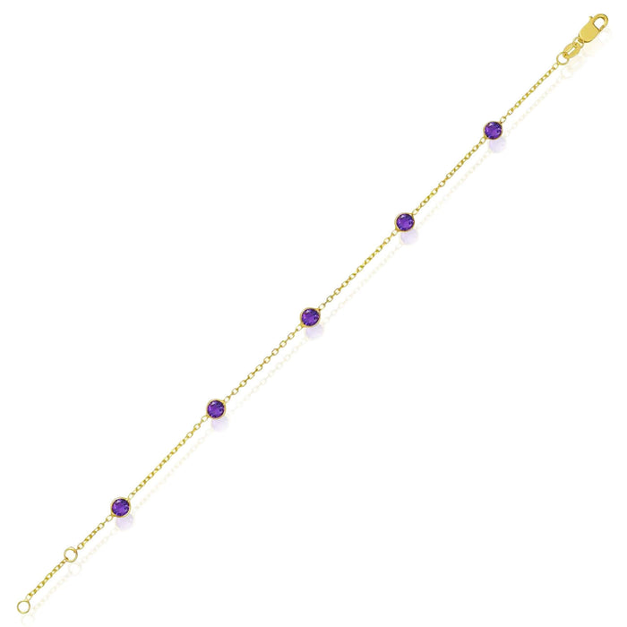 14K Yellow Gold Station Gemstone Adjustable Bracelet (Solid Links) 6.5" - 7" - WJD Exclusives