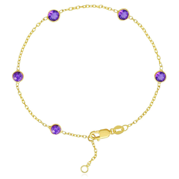14K Yellow Gold Station Gemstone Adjustable Bracelet (Solid Links) 6.5" - 7" - WJD Exclusives