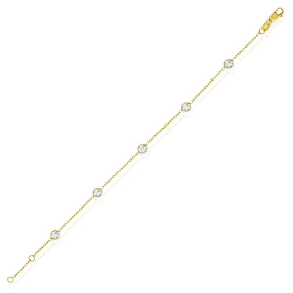 Real 14K Gold Station Gemstone Adjustable Bracelet 6.5"-7"