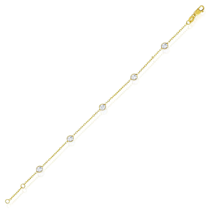 14K Yellow Gold Station Gemstone Adjustable Bracelet (Solid Links) 6.5" - 7" - WJD Exclusives