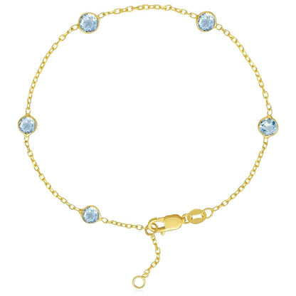 Real 14K Gold Station Gemstone Adjustable Bracelet 6.5"-7"
