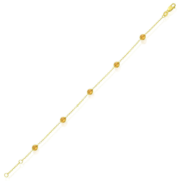 14K Yellow Gold Station Gemstone Adjustable Bracelet (Solid Links) 6.5" - 7" - WJD Exclusives