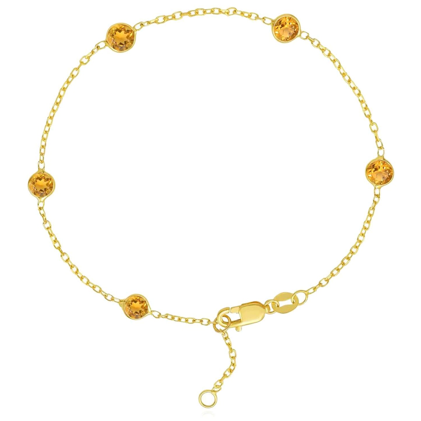 Real 14K Gold Station Gemstone Adjustable Bracelet 6.5"-7"