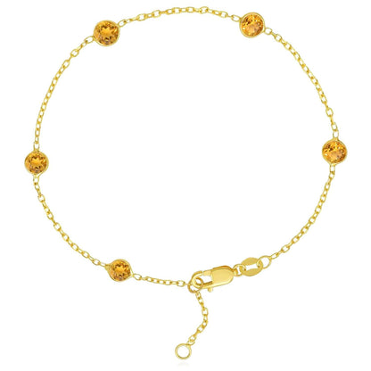 Real 14K Gold Station Gemstone Adjustable Bracelet 6.5"-7"
