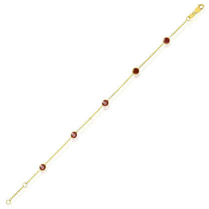 Real 14K Gold Station Gemstone Adjustable Bracelet 6.5"-7"
