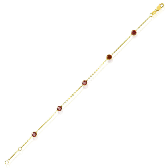 14K Yellow Gold Station Gemstone Adjustable Bracelet (Solid Links) 6.5" - 7" - WJD Exclusives