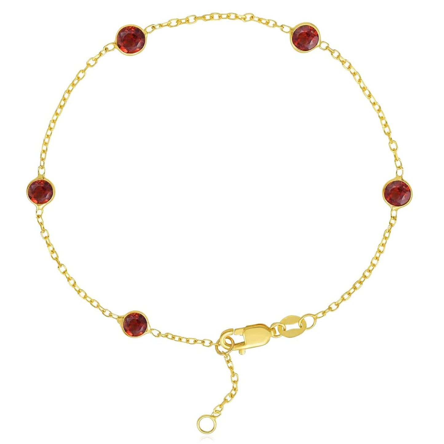 Real 14K Gold Station Gemstone Adjustable Bracelet 6.5"-7"