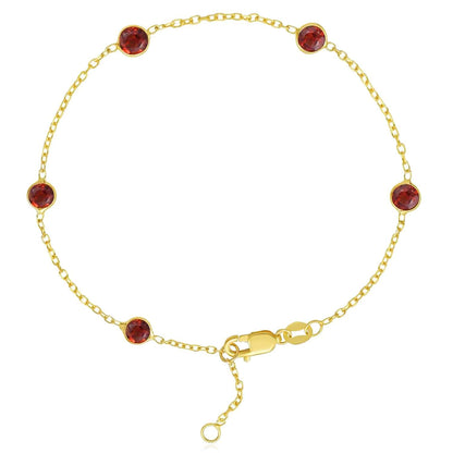 Real 14K Gold Station Gemstone Adjustable Bracelet 6.5"-7"