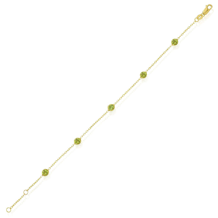 14K Yellow Gold Station Gemstone Adjustable Bracelet (Solid Links) 6.5" - 7" - WJD Exclusives